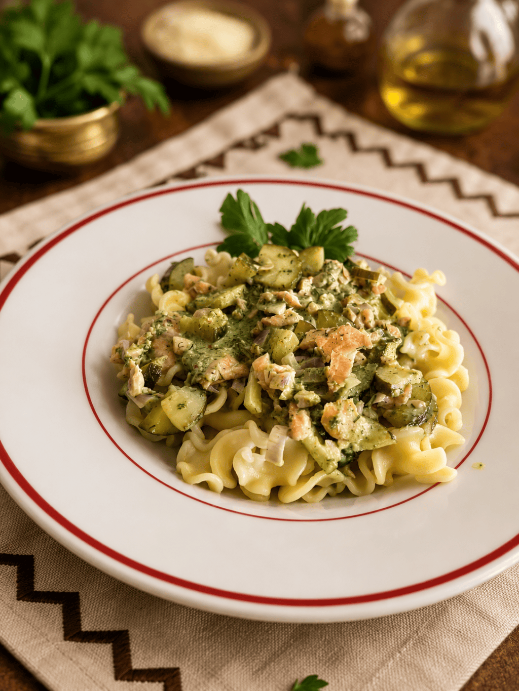 Pasta in Lachs-Basilikum-Sauce